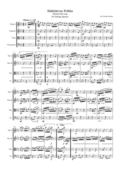 Säkkijärven polkka for String Quartet (arr. Tomaz Nedoh)