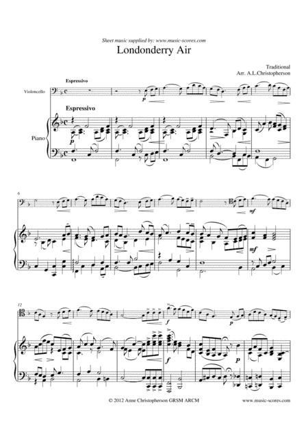 Londonderry Air - Cello & Piano (arr. Anne L Christopherson GRSM ARCM)