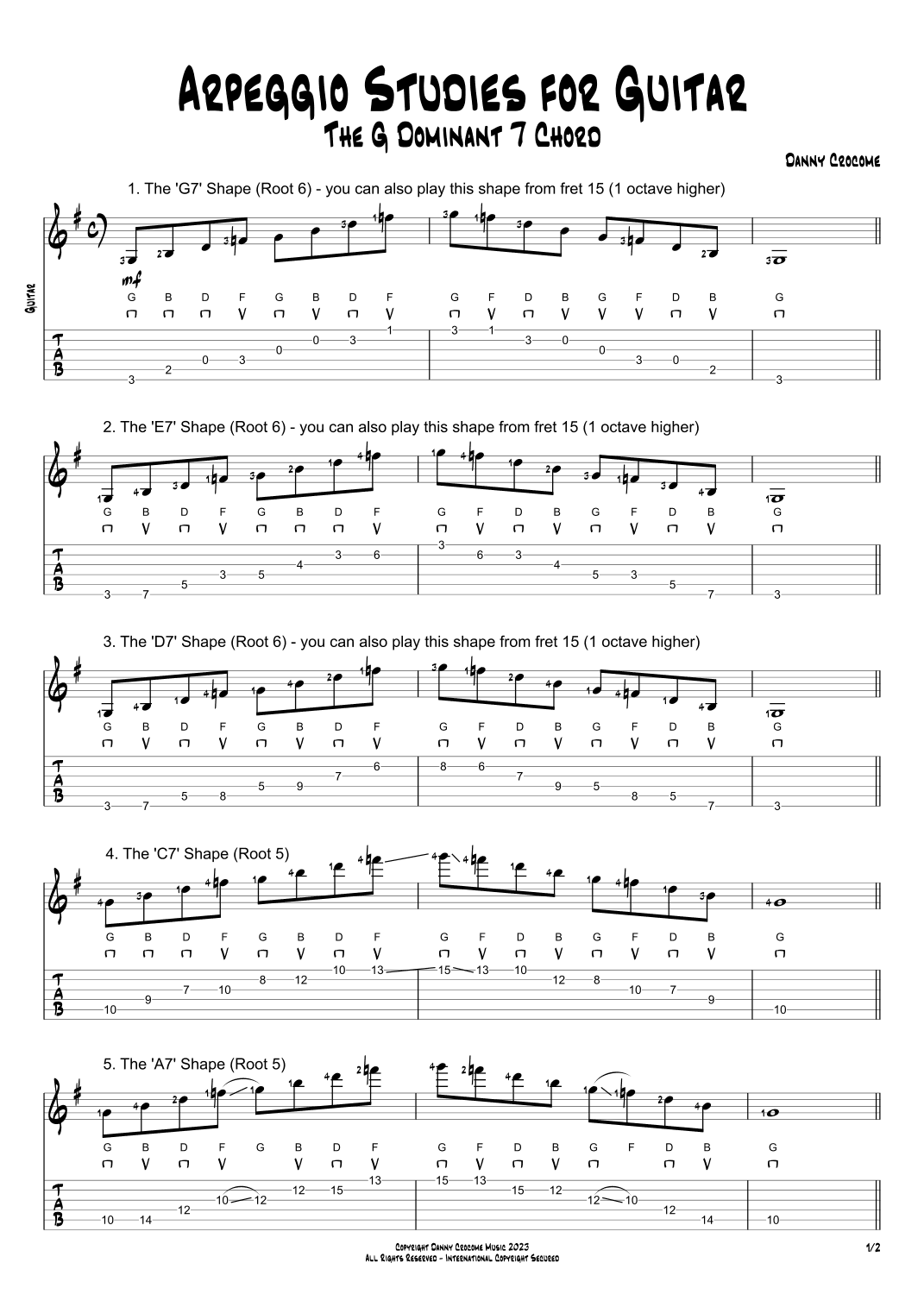Arpeggio Studies for Guitar - The G Dominant 7 Chord