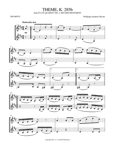 Theme (from Flute Quartet No. 3, K. 285b, Second Movement) (arr. Mark Phillips)