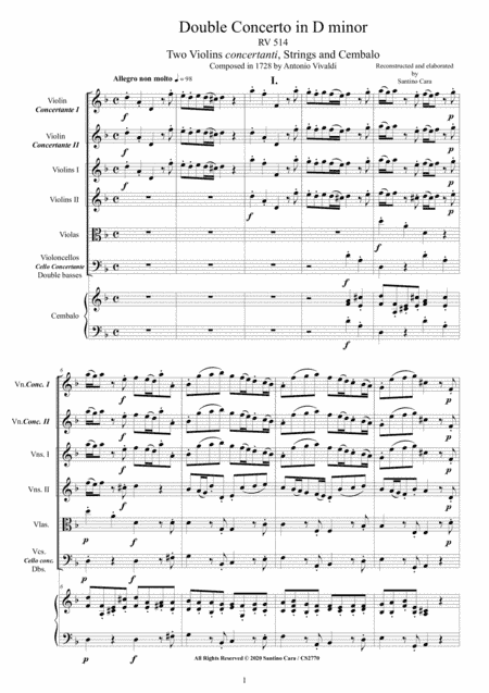 Vivaldi - Double Concerto in D minor RV 514 for Two Violins, Strings and Cembalo (arr. Santino Cara)