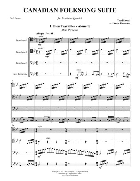 Canadian Folksong Suite for Trombone Quartet (arr. Kevin Thompson)