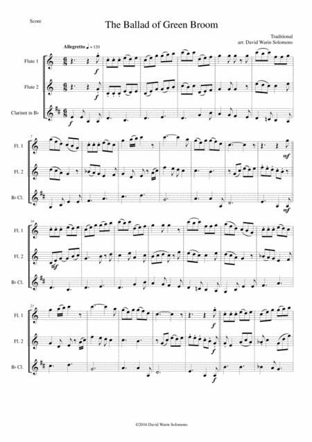 The Ballad of Green Broom for wind trio (2 flutes and clarinet) (arr. David Warin Solomons)