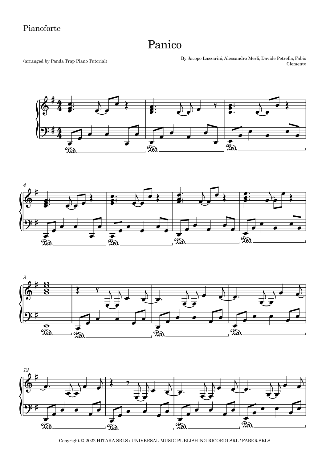 Panico (feat. Takagi & Ketra) (arr. Panda Trap Piano Tutorial)