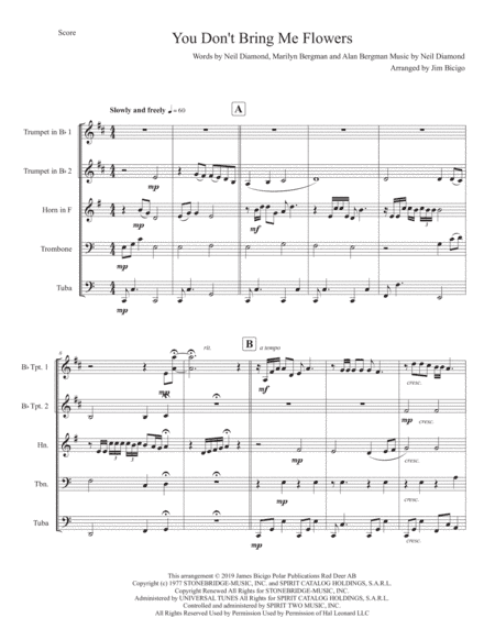 You Don't Bring Me Flowers (arr. Jim Bicigo)