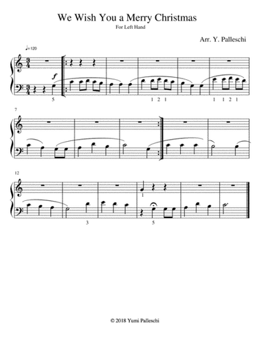 We Wish You A Merry Christmas (Piano Solo Left Hand Only Arrangement) (arr. Yumi Palleschi)