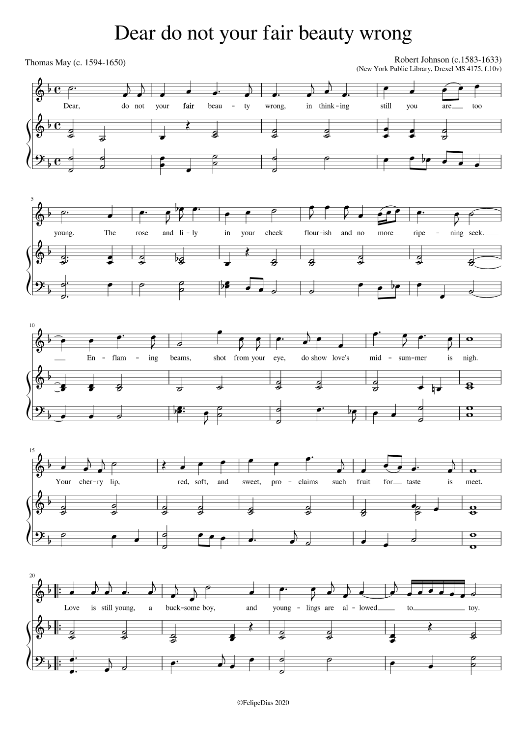 Dear do not your fair beauty wrong (arr. Early Music Scores)