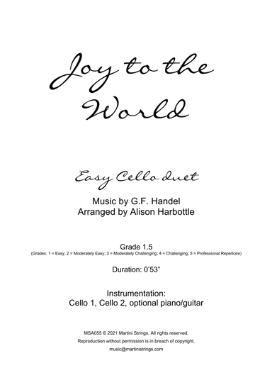 Joy to the World - easy cello duet (arr. Alison Harbottle)