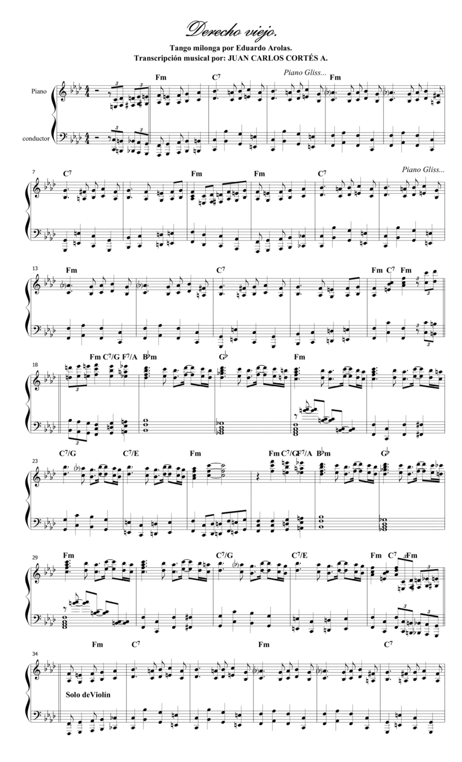 Derecho viejo. Tango por Lorenzo Arola (Eduardo Arolas). (arr. Juan Carlos Cortés A.)