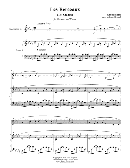 Les Berceaux for Trumpet & Piano (arr. Beghtol, Jason)