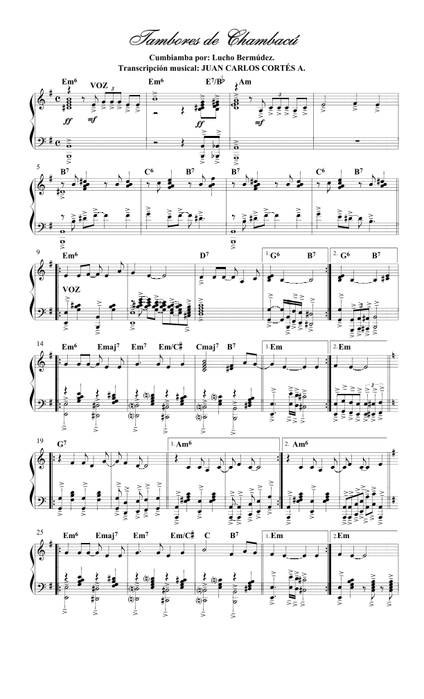 Tambores de Chambacú - Cumbiamba por Lucho (Luis Eduardo) Bermúdez (Acosta) (arr. Juan Carlos Cortés Aguirre)
