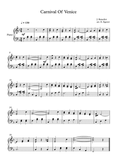 Carnival Of Venice, Julius Benedict, For Easy Piano