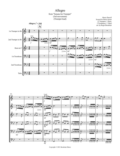Allegro (from "Sonata for Trumpet") (Bb) (Brass Sextet - 2 Trp, 1 Hrn, 2 Trb, 1 Tuba) (Trumpet lead) (arr. Regis Bookshar)