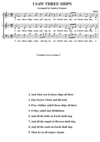 I Saw Three Ships A Cappella SAB (arr. Andrew Emmet)
