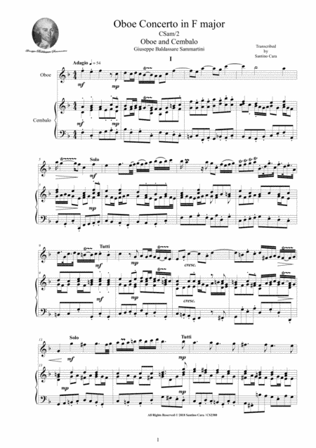 Sammartini - Oboe Concerto in F major No.1 for Oboe and Cembalo or Piano (arr. Santino Cara)