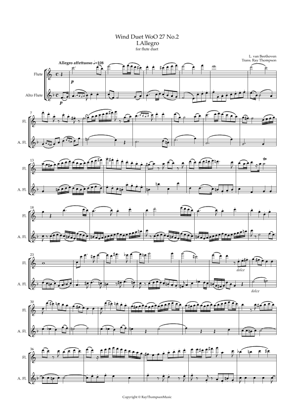 Beethoven: Wind Duet WoO 27 No.2 (Complete) - flute duet (2 fl. or fl./alto fl.) (arr. Ray Thompson)