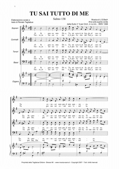 TU SAI TUTTO DI ME - Air on the G string - With parts for Choir SATB (arr. Renato Tagliabue)