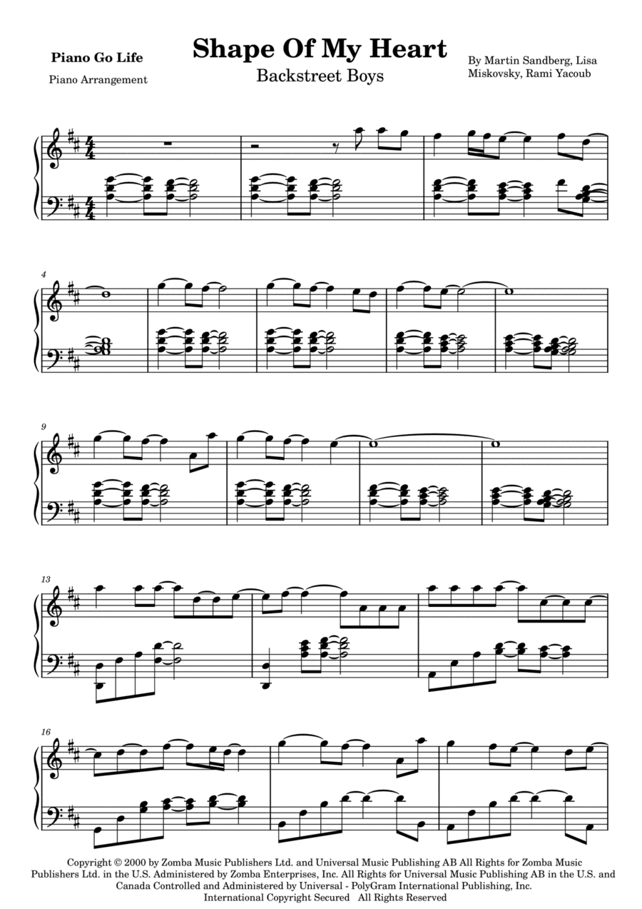 Shape Of My Heart (arr. Piano Go Life)