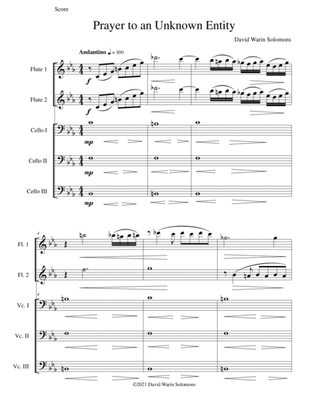 Prayer to an Unknown Entity for 2 flutes and 3 cellos