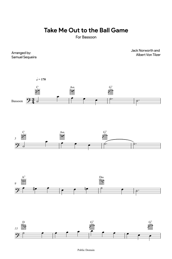 Take me out to the Ball Game - for Bassoon (arr. Samuel Sequeira)