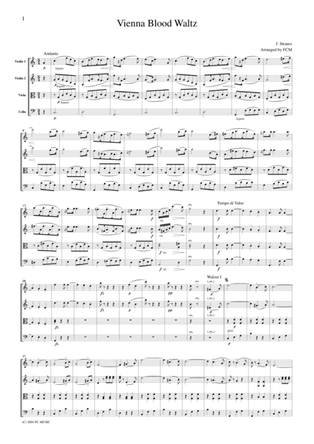 J.Strauss  Vienna Blood (Wiener Blut) Waltz, for string quartet, CS105 (arr. FCMUSIC)