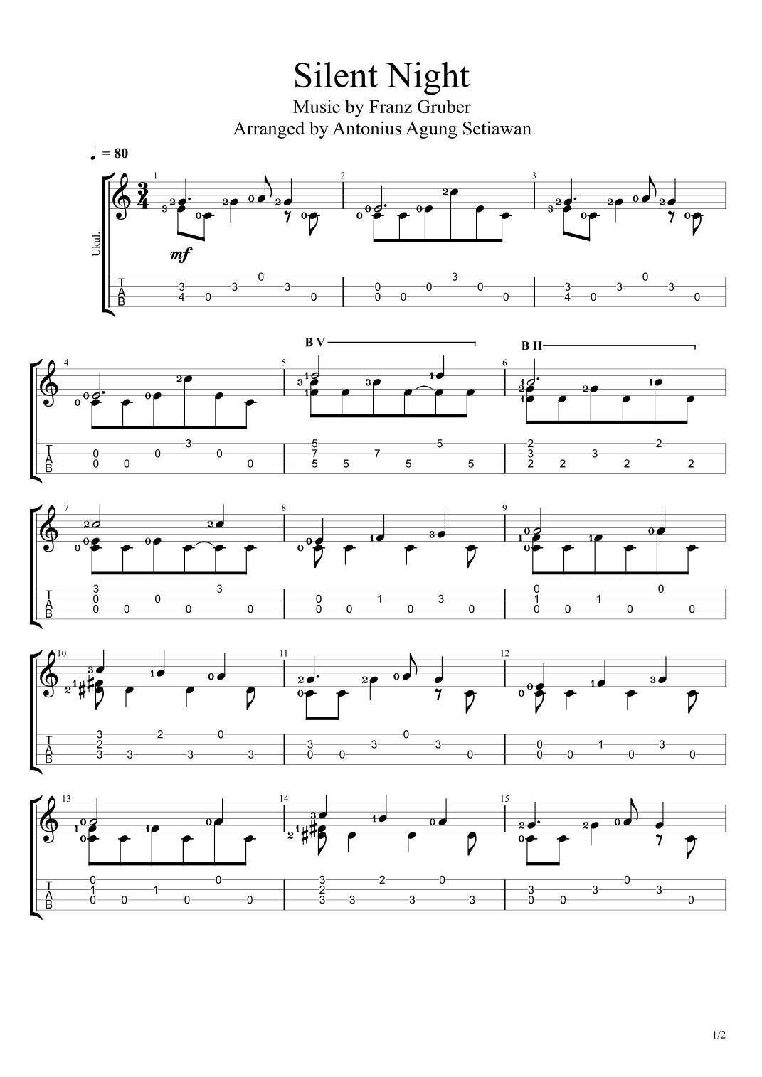 Silent Night (Solo Ukulele Tablature) (arr. Antonius Agung Setiawan)