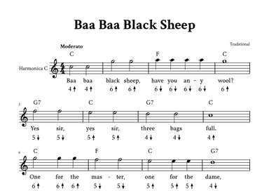 Baa Baa Black Sheep - For Harmonica in C (with TAB and Lyrics - Easy Traditional) (arr. Yuri Noronha)