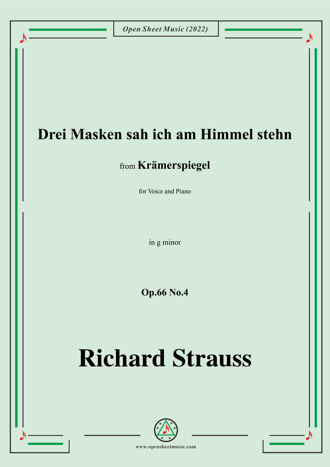 Richard Strauss-Drei Masken sah ich am Himmel stehn,in g minor,Op.66 No.4 (arr. OSM Press)