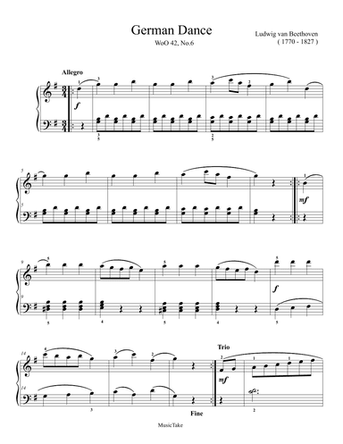 Beethoven German  Dance in G Major WoO42 No.6 (arr. Ben Choupak)