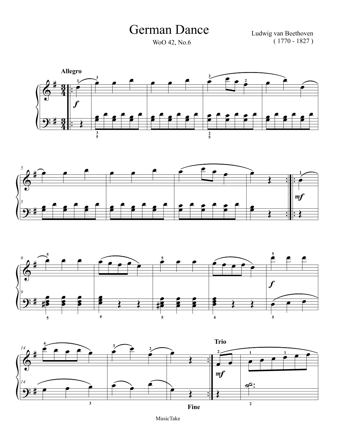 Beethoven German  Dance in G Major WoO42 No.6 (arr. Ben Choupak)
