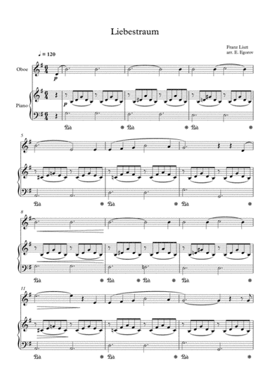 Liebestraum (Dream Of Love), Franz Liszt, For Oboe & Piano (arr. Eugene Egorov)