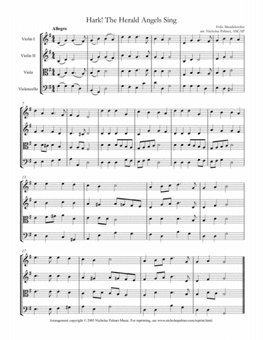 Hark! The herald angels sing - easy string quartet (arr. Nicholas Palmer)