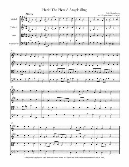 Hark! The herald angels sing - easy string quartet (arr. Nicholas Palmer)