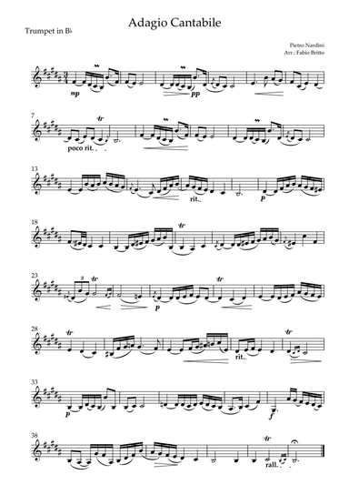 Adagio Cantabile (P. Nardini) for Trumpet in Bb Solo (arr. Fabio Britto)