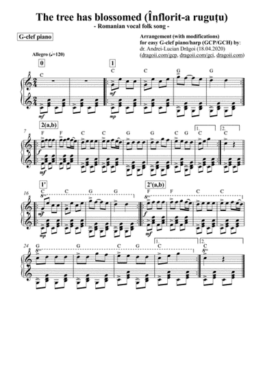 Anonymous - The tree has blossomed (Înflorit-a rugu?u) (Romanian vocal folk song) - arr. easy G-cl (arr. Andrei Lucian Dragoi)