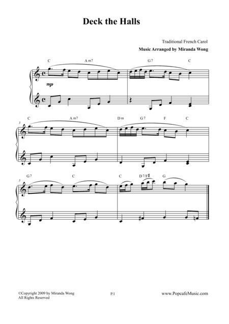 Deck the Hall - Easy Christmas Piano Solo (arr. Miranda Wong)