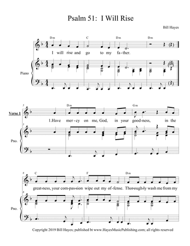 Psalm 51:  I Will Rise - piano/vocal