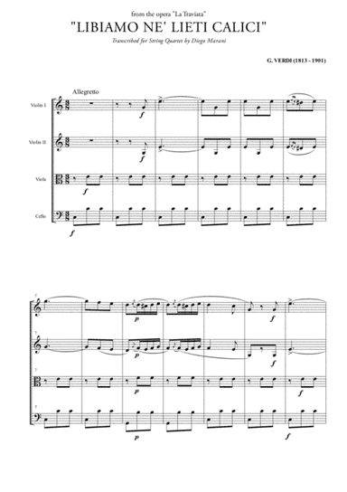 "Libiamo ne' lieti calici" (Brindisi) for String Quartet (arr. Diego Marani)