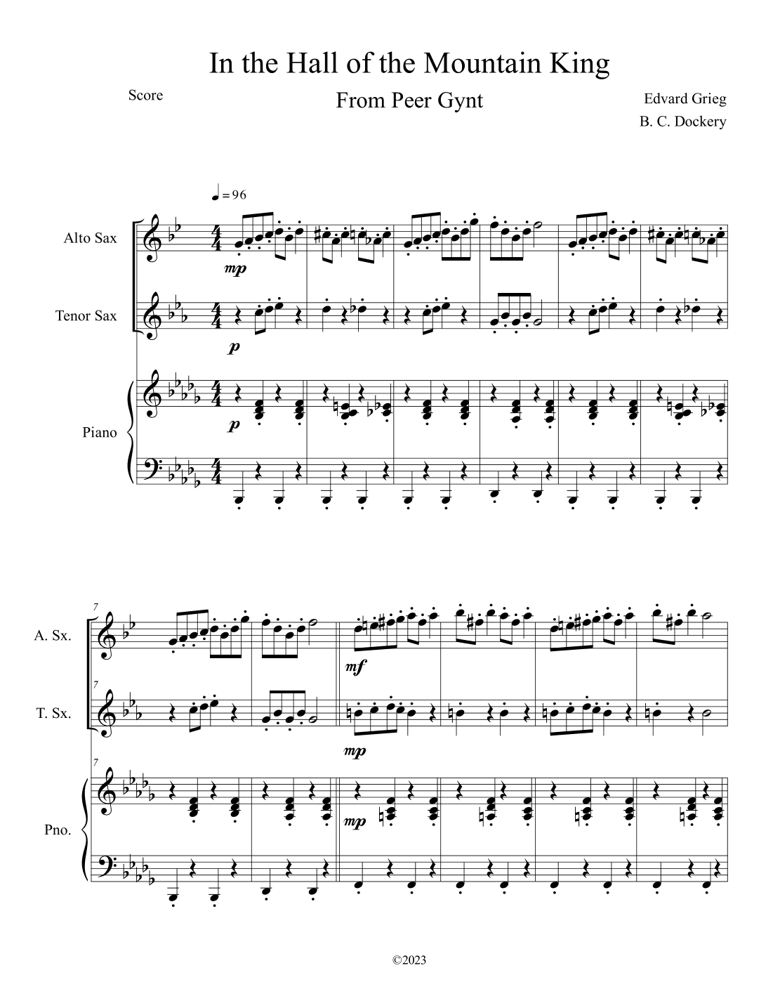 In the Hall of the Mountain King (Alto and Tenor Sax Duet with Piano Accompaniment) (arr. B. C. Dockery)