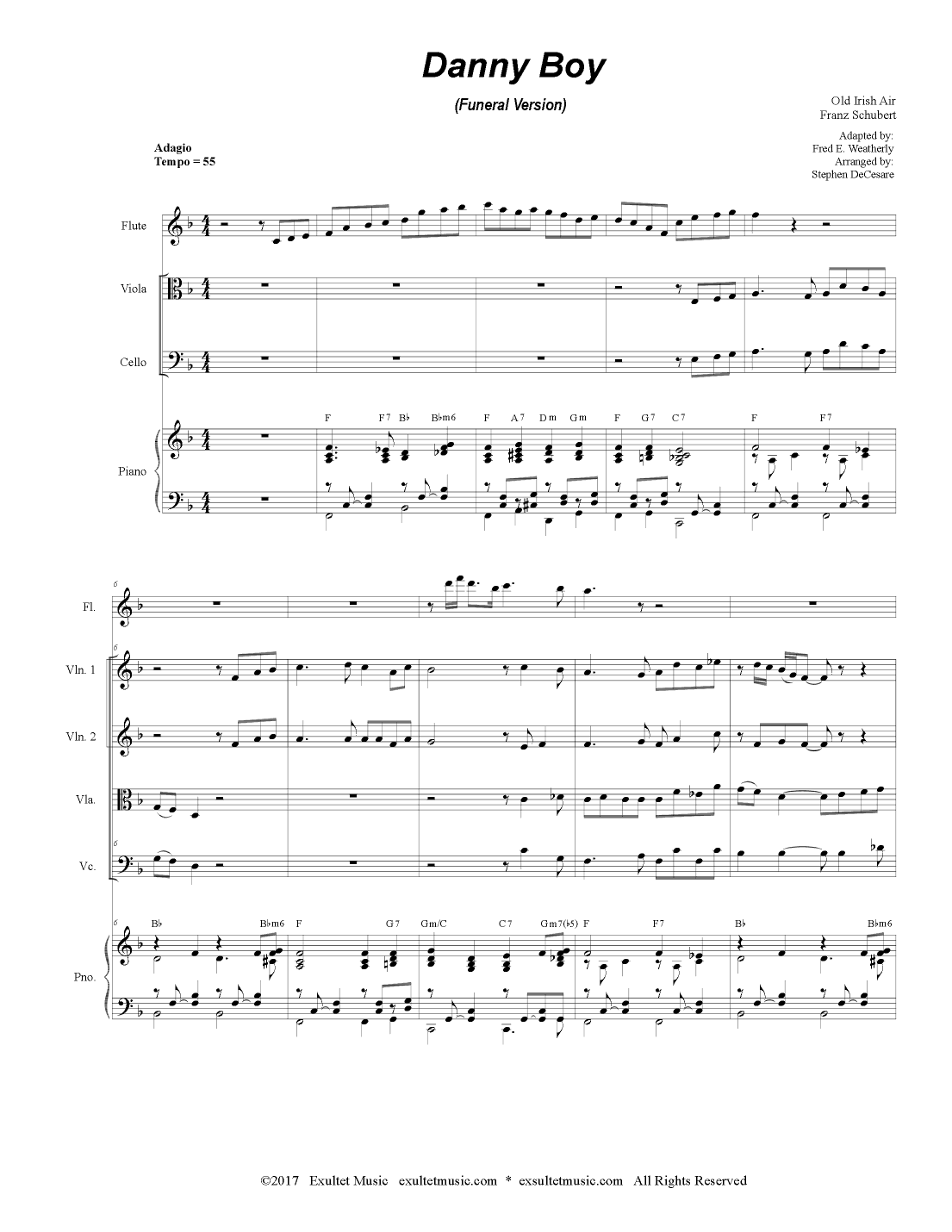 Danny Boy (Funeral Version) (String Quartet and Piano) (arr. Stephen DeCesare)