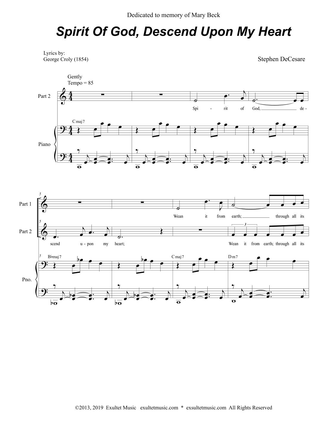 Spirit Of God, Descend Upon My Heart (2-part choir)