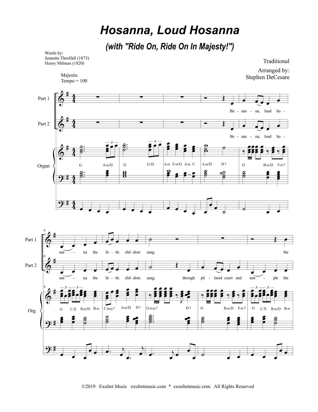 Hosanna, Loud Hosanna (with "Ride On, Ride On In Majesty!") (2-part choir) - Organ accompaniment (arr. Stephen DeCesare)