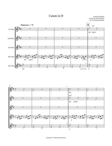 Canon in D (Pachelbel) (D) (Flute Quintet) (arr. Regis Bookshar)