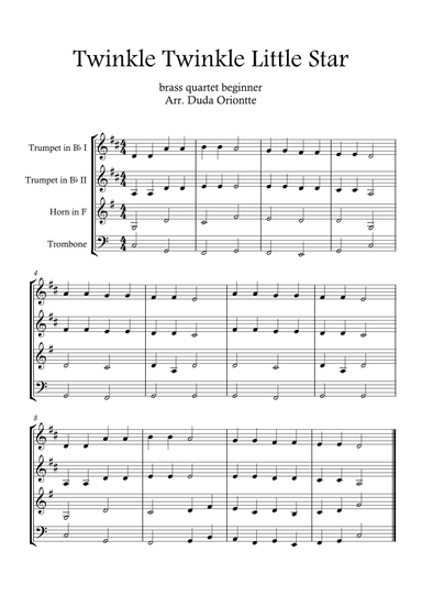 Twinkle Twinkle Little Star (For BEGINNER and kids)  (brass quartet) (arr. Duda Oriontte)