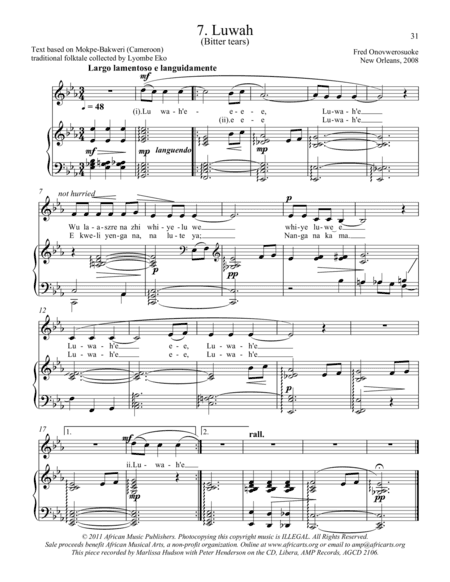 Twelve African Songs for Solo Voice and Piano - 7. LUWAH (Bitter Tears)