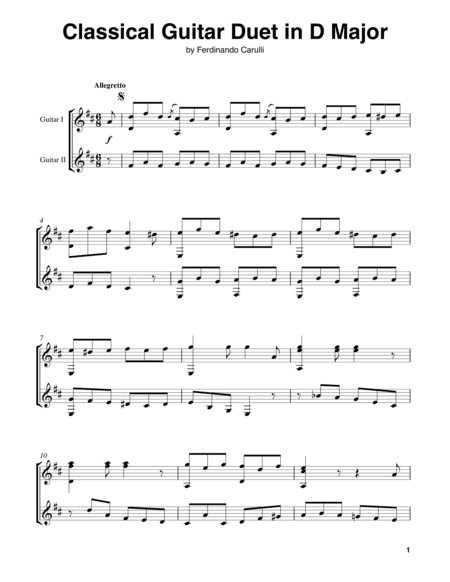 Classical Guitar Duet in D Major (arr. Ferdinando Carulli)