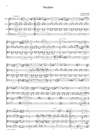Rachmaninoff  Vocalise, for string quartet, CR201 (arr. FCMUSIC)