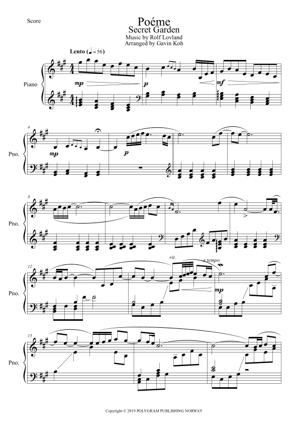 Poeme (arr. Gavin Koh)