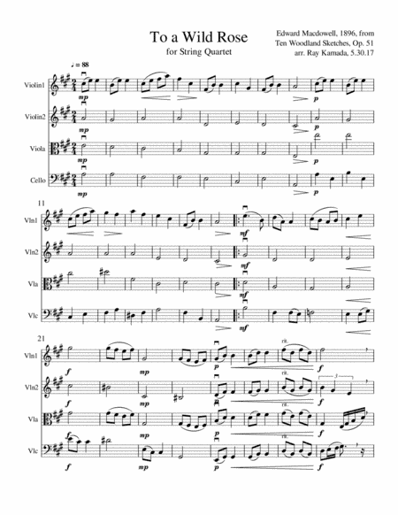 To a Wild Rose, for String Quartet (arr. Ray Kamada)