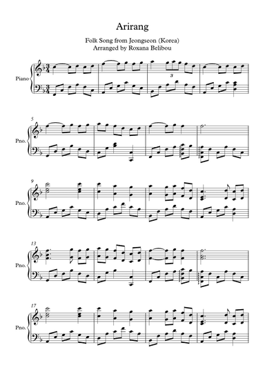 Korean Folk Song Arirang Piano (arr. Roxana Belibou)